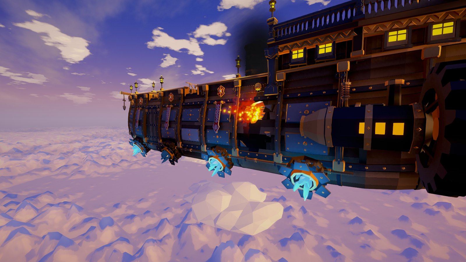 An airship with a hull section on fire